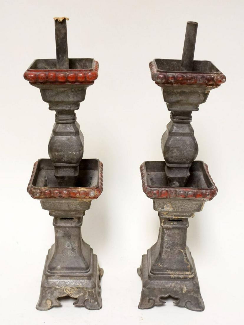 PAIR OF ANTIQUE PEWTER LAMP BASES (1 of 8)