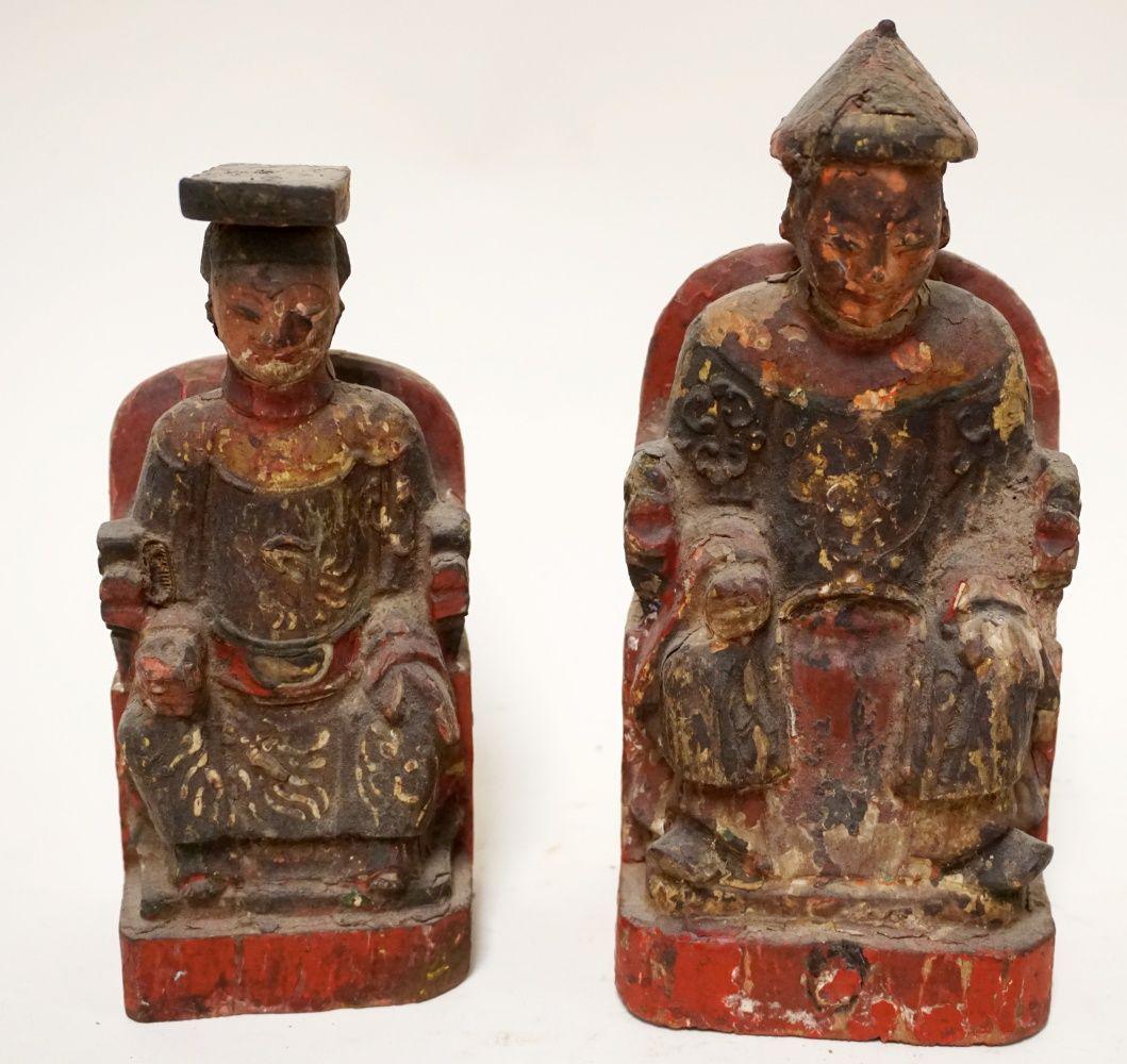 2 WOOD CARVED POLYCHROME ASIAN FIGURES (1 of 5)
