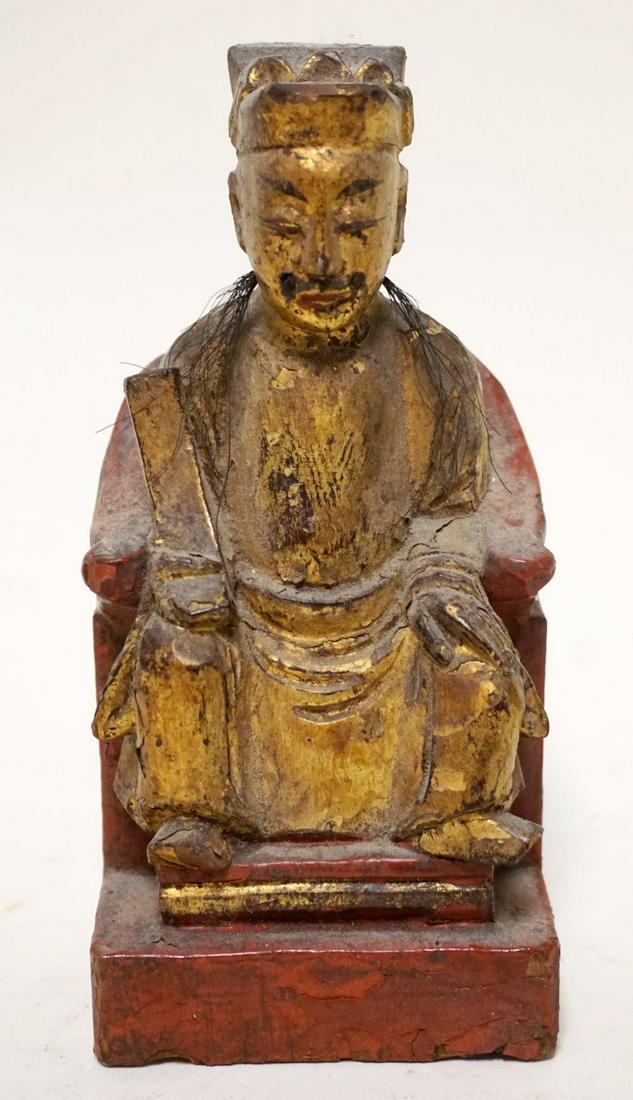 WOOD CARVED POLYCHROME ASIAN FIGURE (1 of 5)