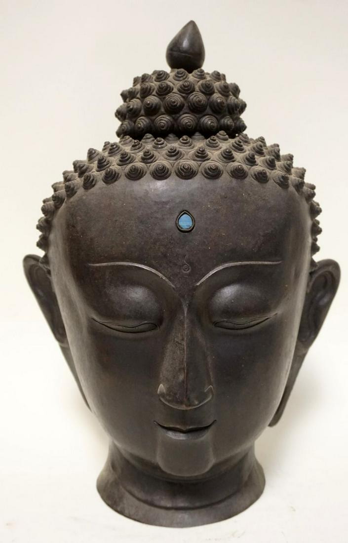 LARGE BRASS ASIAN METAL HEAD (1 of 5)