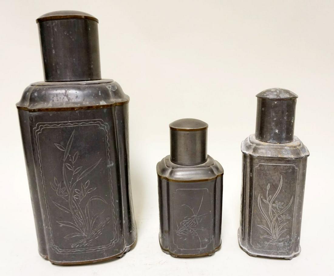 SET OF 3 PEWTER TEA CADDIES (1 of 6)