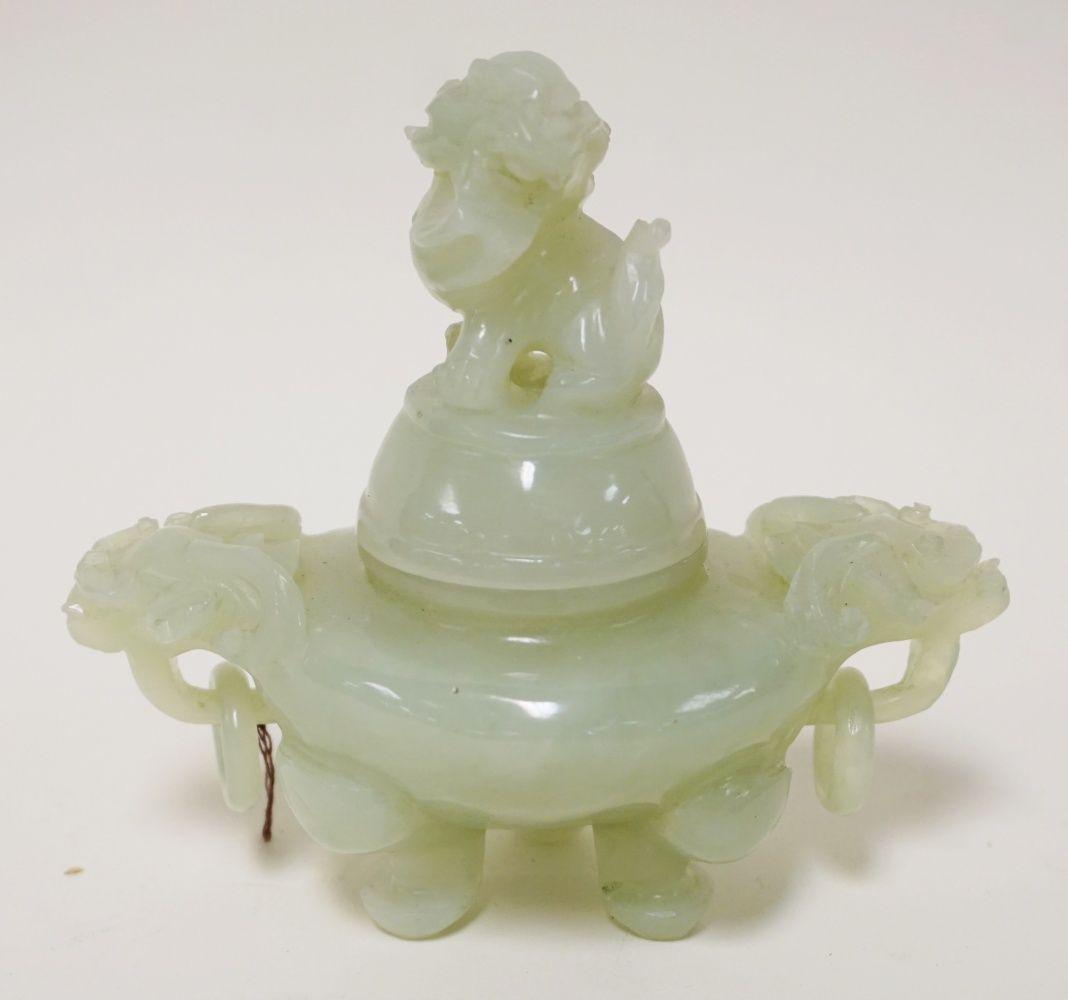 CARVED ASIAN JADE COVERED POT (1 of 3)