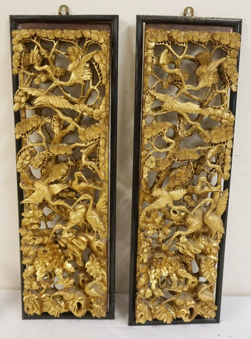 PAIR OF ASIAN GILT WOOD 3 DIMENSIONAL CARVINGS (1 of 5)