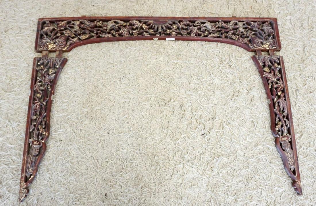 ASIAN CARVED 3 PART FRAME: ASIAN CARVED 3 PART FRAME W/GILT ACCENTS, APPROXIMATELY 40 IN X 28 IN HIGH