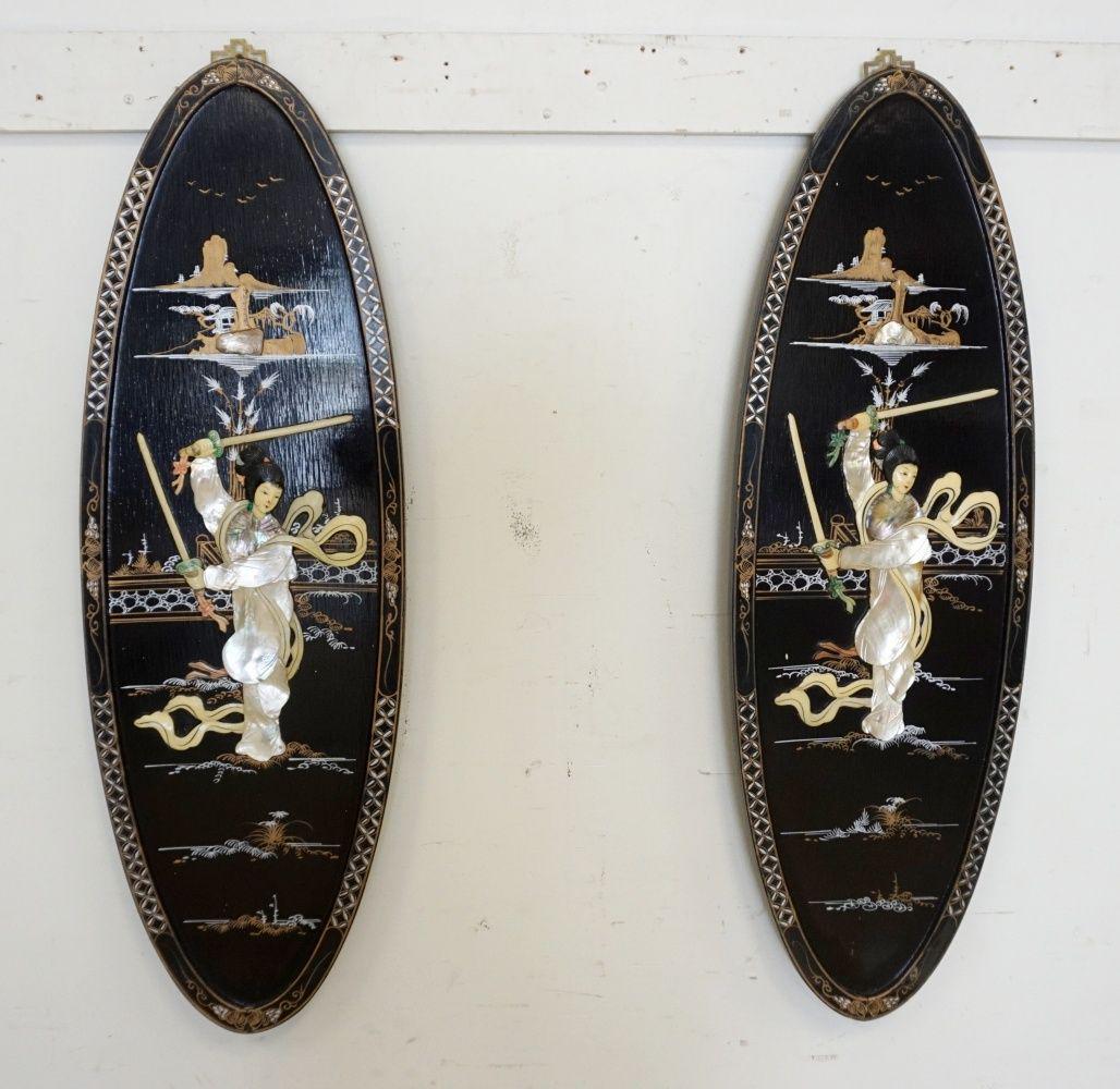 PAIR OF BLACK LACQUERED ASIAN PANELS (1 of 4)