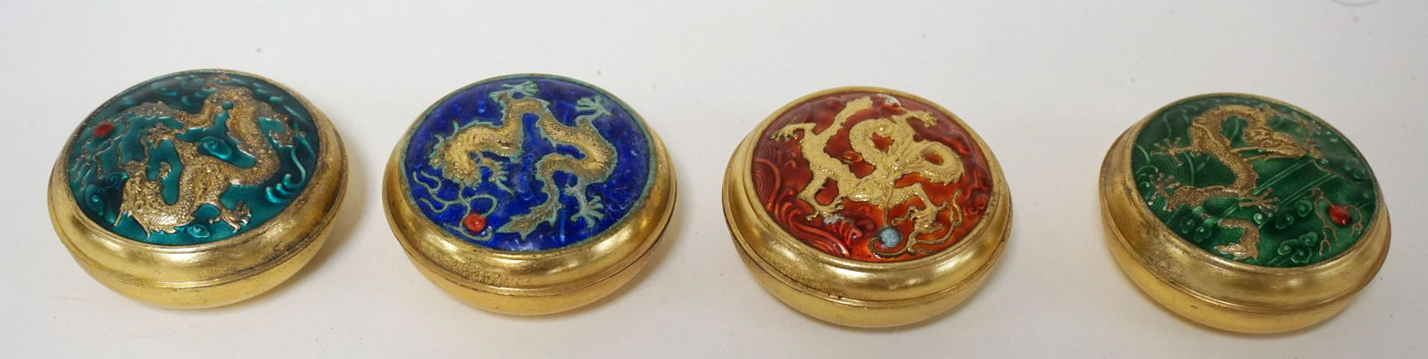 LOT OF 4 GILT METAL & ENAMEL ROUND BOXES (1 of 3)