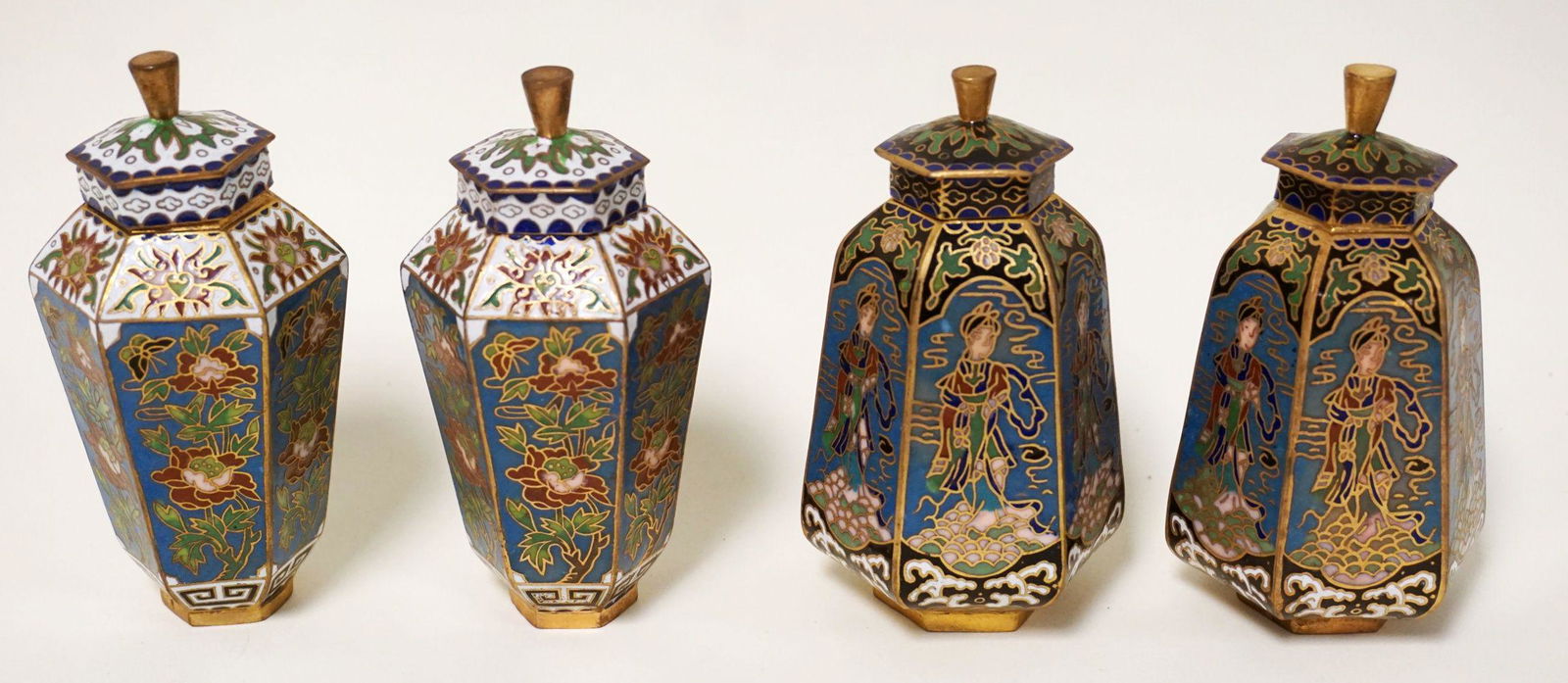 2 SETS OF MINIATURE CLOISONNE COVERED URNS (1 of 3)