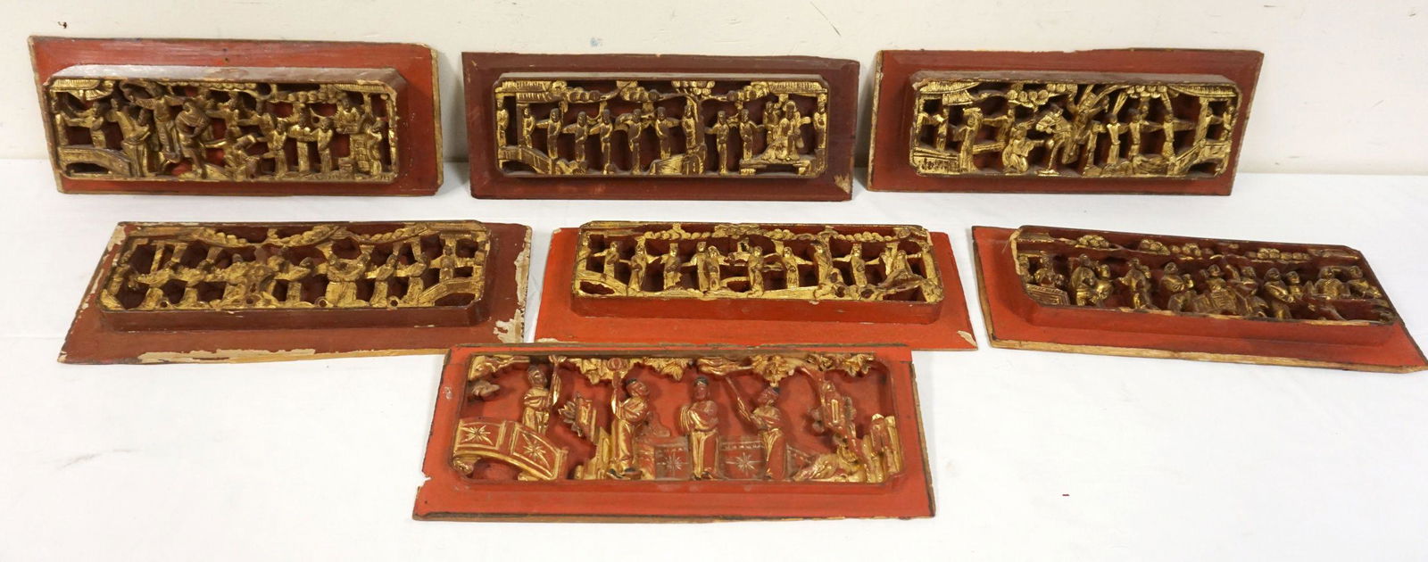 7 CARVED WOOD GILT & POLYCHROME ASIAN PANELS (1 of 6)