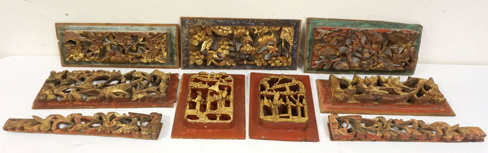 9 ASSORTED ASIAN WOOD GILT CARVINGS (1 of 5)