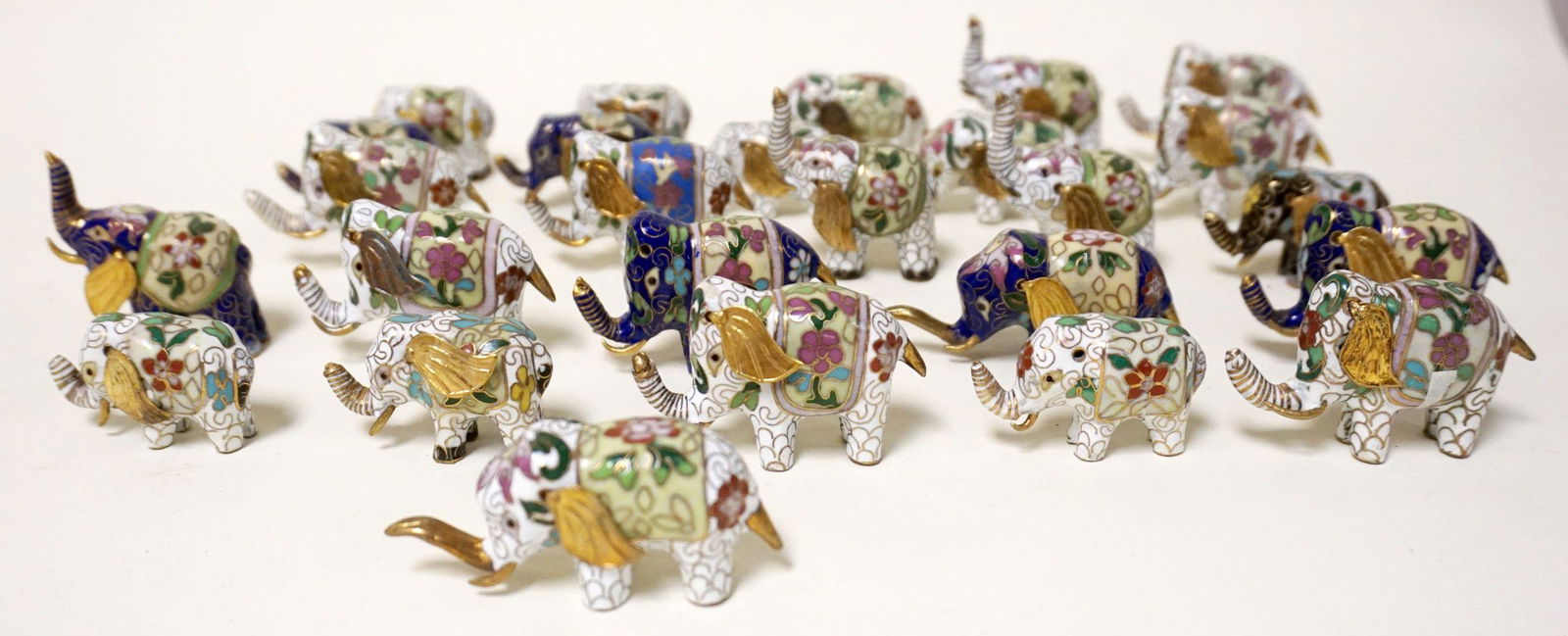 LOT OF 26 ASSORTED MINIATURE CLOISONNE ELEPHANTS (1 of 4)