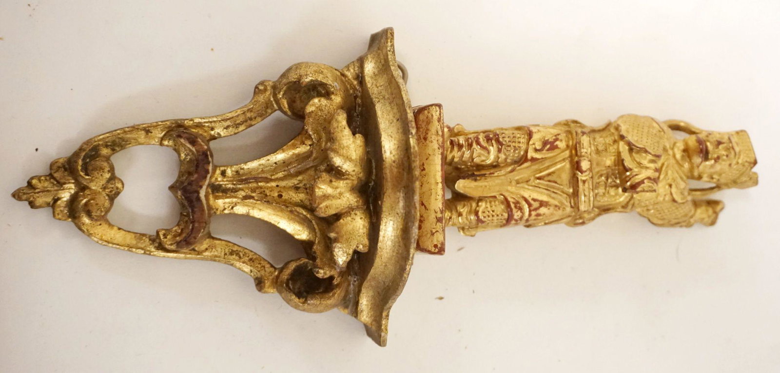 ASIAN CARVED GILT WOOD ON SHELF: ASIAN CARVED GILT WOOD ON SHELF, APPROXIMATELY 10 IN HIGH