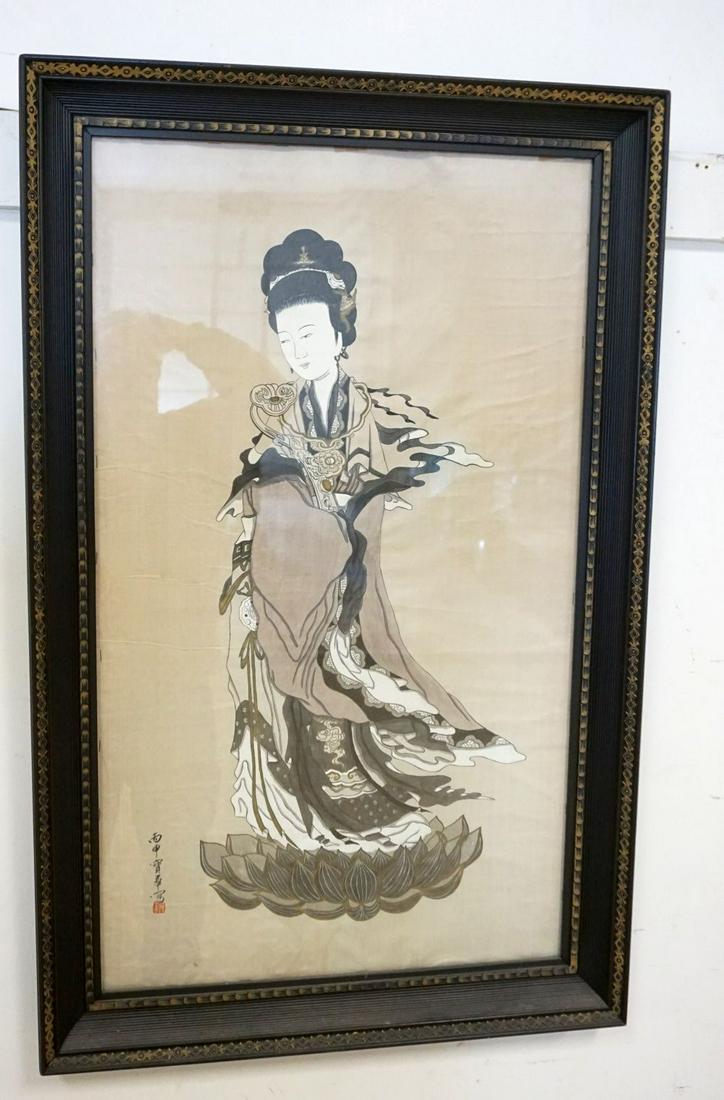 ASIAN PAINTING ON CLOTH: ASIAN PAINTING ON CLOTH, 24 1/4 IN X 38 1/4 IN OVERALL