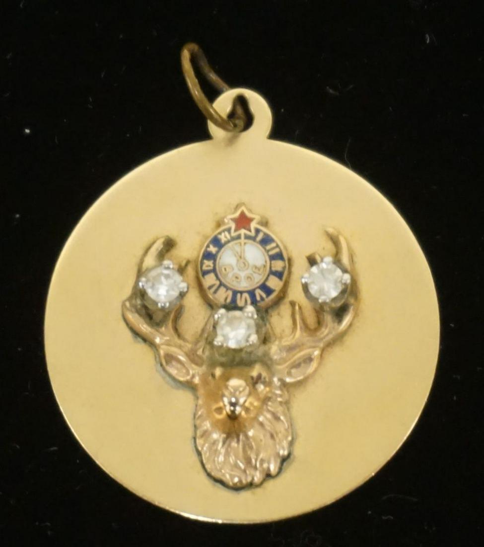 14K GOLD ELKS LODGE CHARM: 14K GOLD ELKS LODGE CHARM, 2.8 DWT TOTAL WEIGHT W/STONES