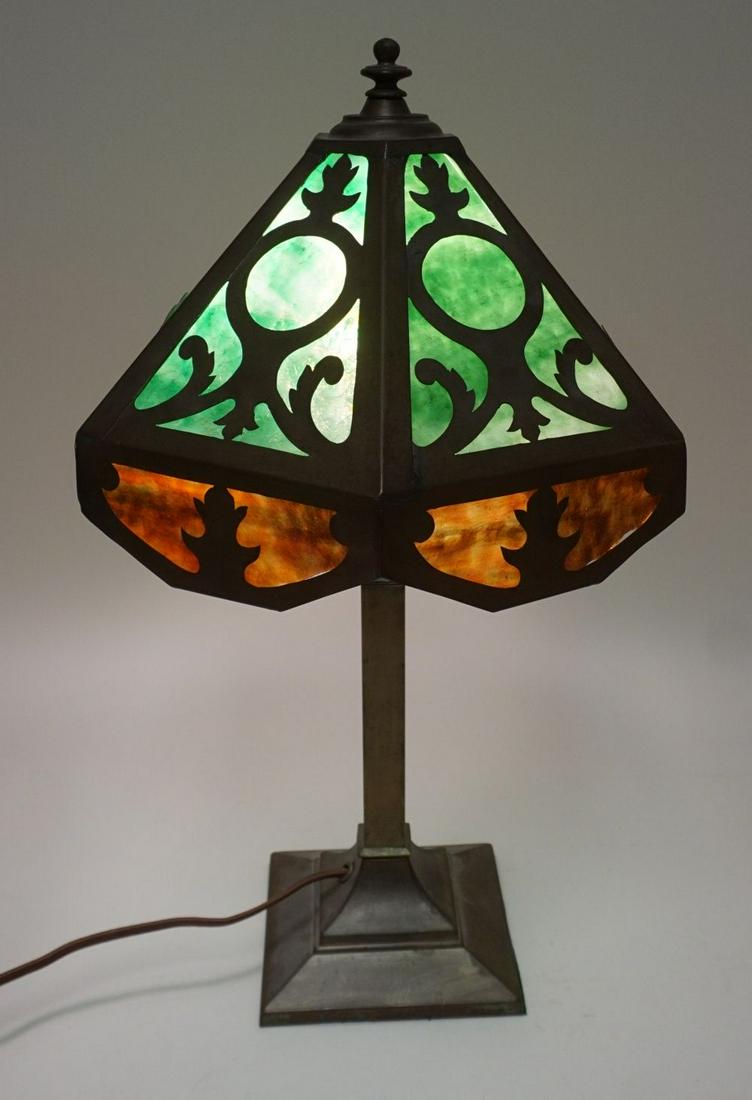ANTIQUE SLAG GLASS TABLE LAMP (1 of 2)