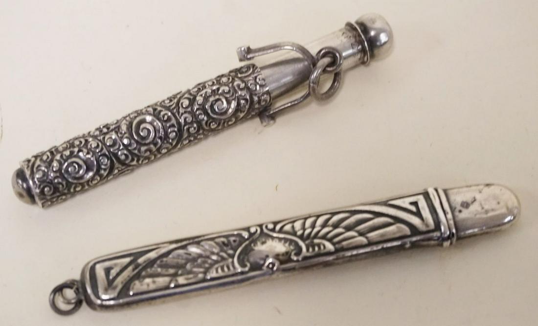 ORNATE VICTORIAN 2 STERLING PEN & PENCIL HOLDERS (1 of 2)