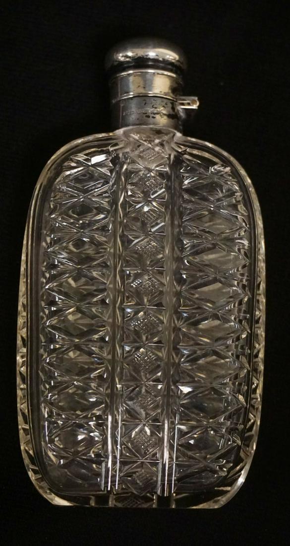 CUT GLASS HIP FLASK W/STERLING HINGED LID (1 of 3)