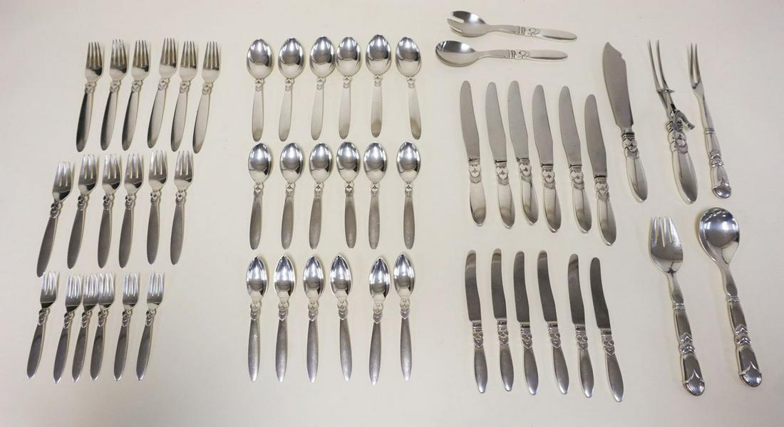 GEORG JENSEN CACTUS PATTERN STERLING FLATWARE SET (1 of 13)