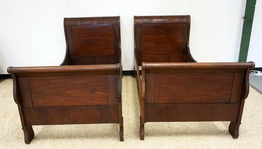 PAIR OF MAHOGANY SINGLE SLEIGH BEDS (1 of 3)