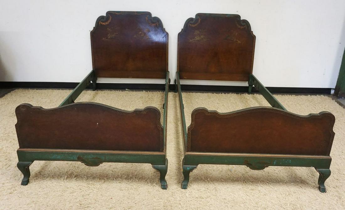PAIR OF PAINT DECORATED TWIN BEDS (1 of 4)