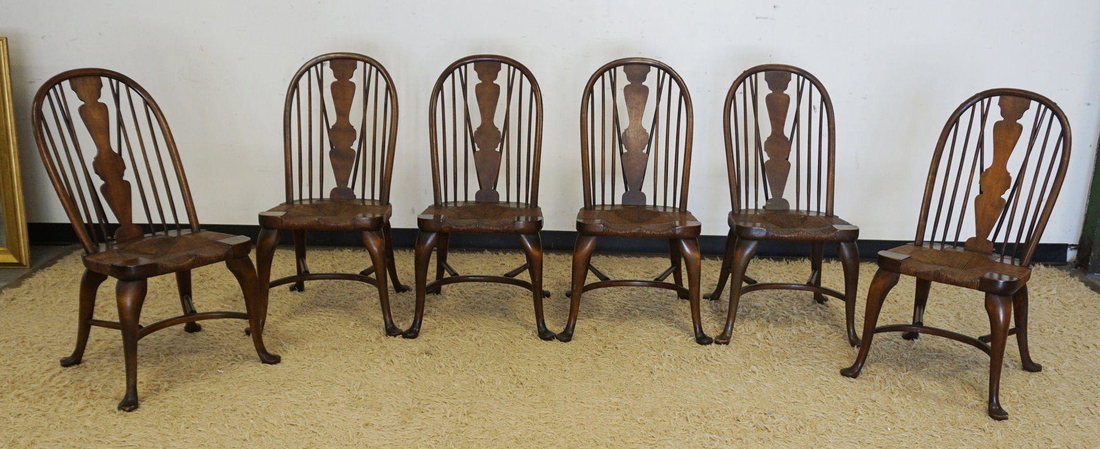 SET OF 6 BRACE BACK RUSH SEAT WINDSOR STYLE CHAIRS: SET OF 6 BRACE BACK RUSH SEAT WINDSOR STYLE CHAIRS