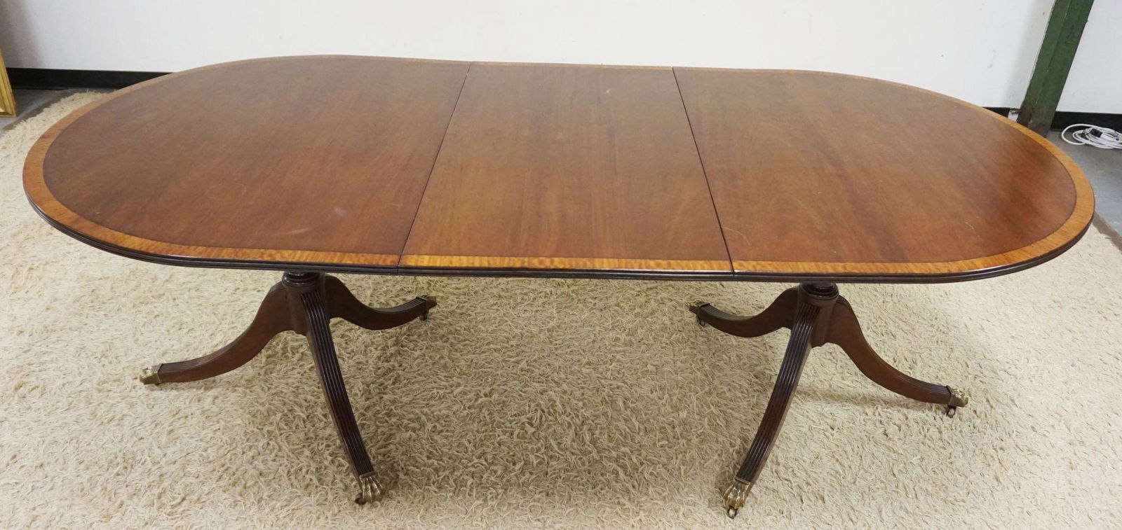 ANTIQUE MAHOGANY BANDED OVAL 3 PART TABLE (1 of 6)