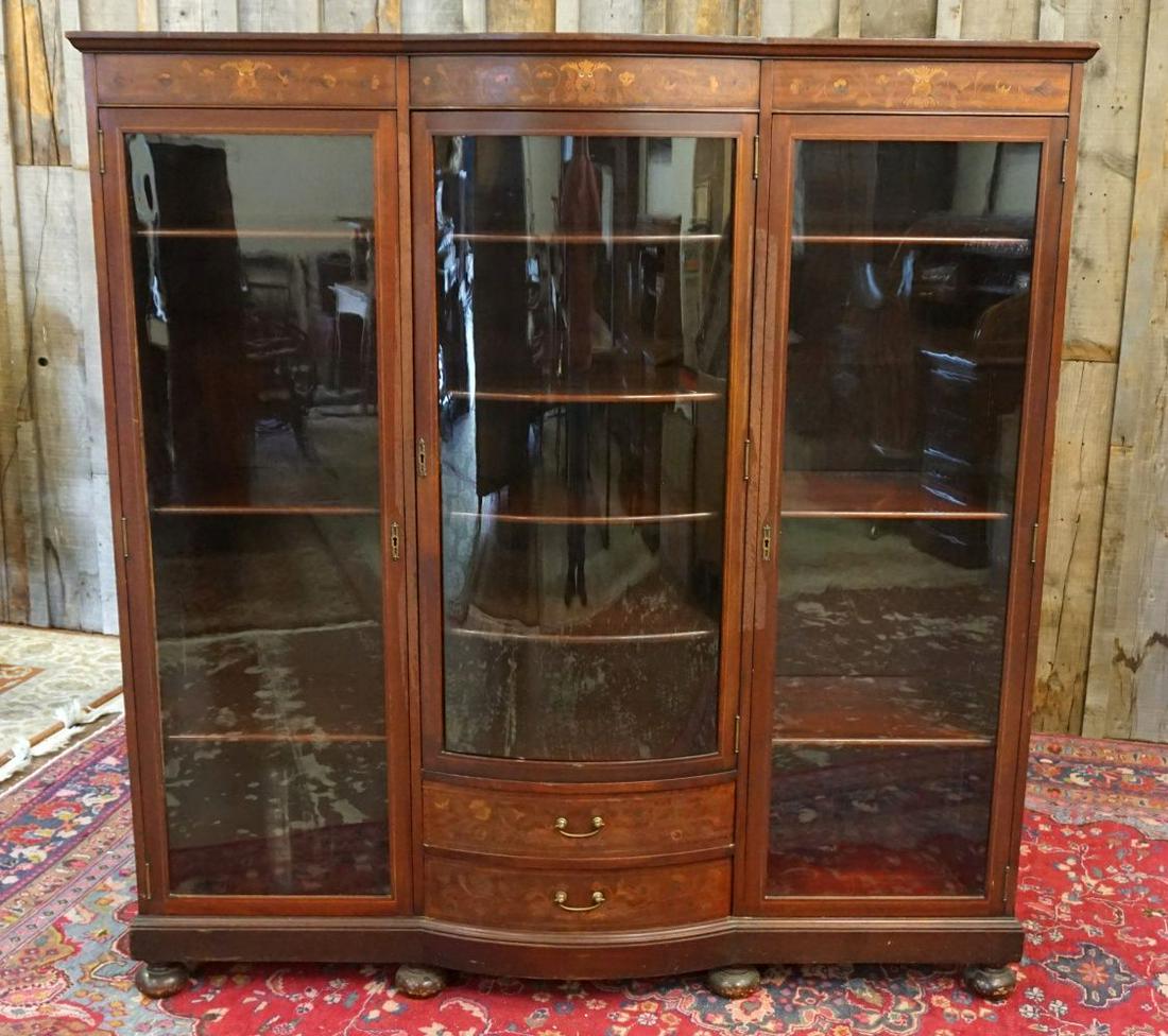 MAHOGANY TRIPLE DOOR 2 DRAWER INLAID BOOKCASE (1 of 4)