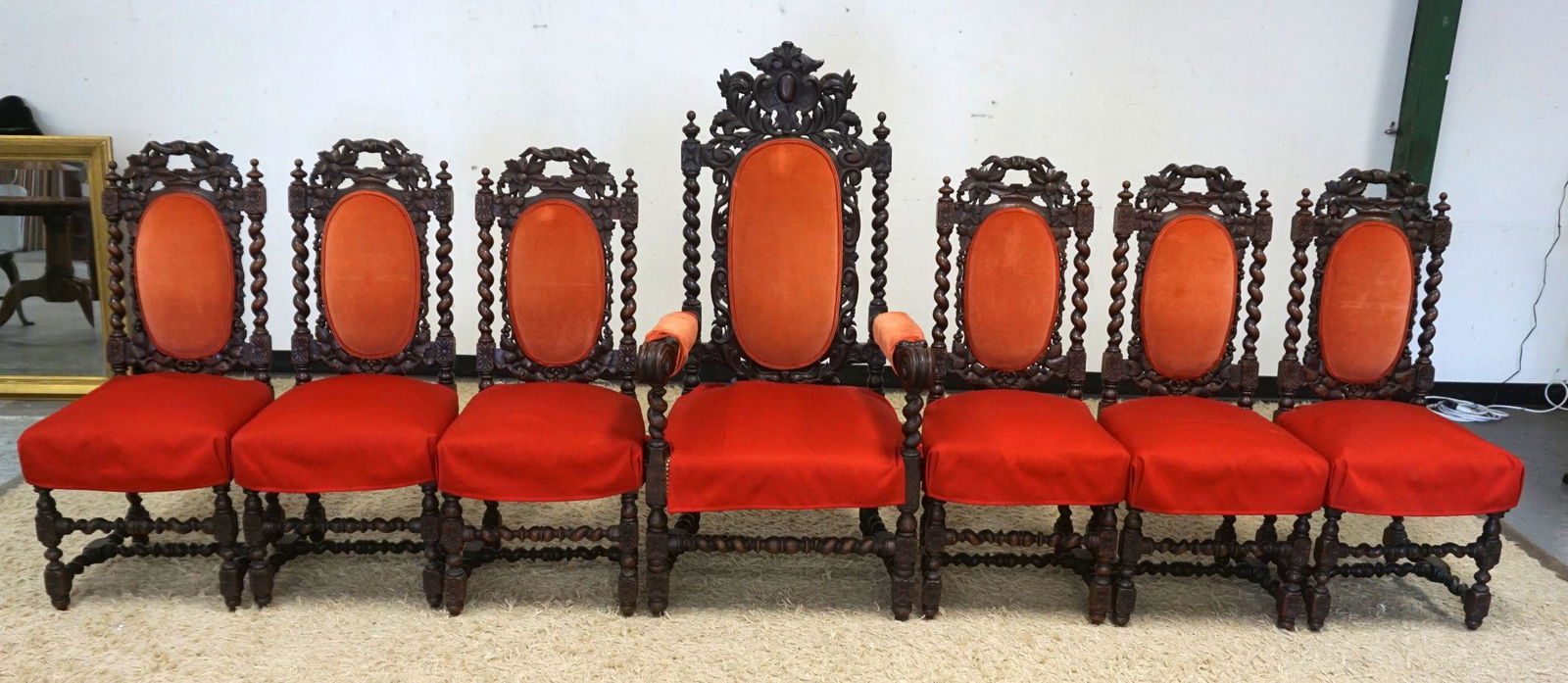 7 OAK HEAVY CARVED WILLIAM & MARY STYLE CHAIRS (1 of 6)