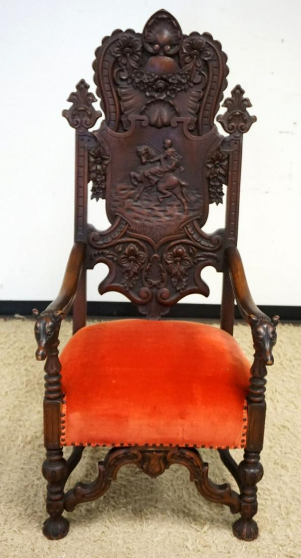 HEAVILY CARVED WALNUT LARGE THRONE CHAIR (1 of 8)
