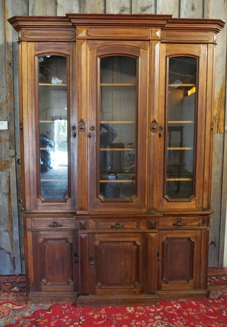 WALNUT VICTORIAN 2 PART BOOKCASE (1 of 2)