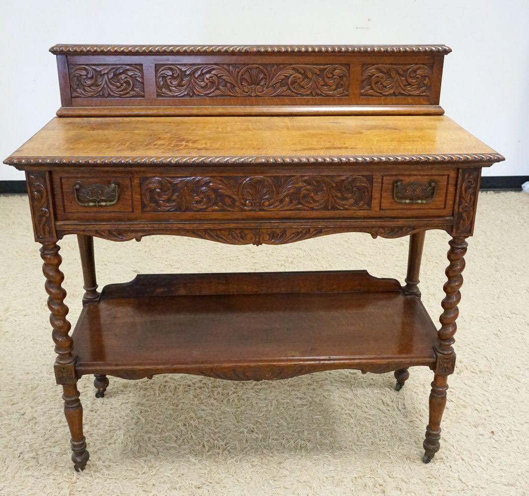 CARVED OAK ONE DRAWER SERVER (1 of 3)
