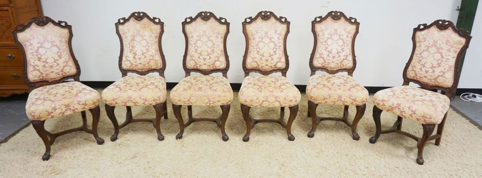 SET OF 6 ANTIQUE WALNUT CARVED DINING CHAIRS (1 of 8)
