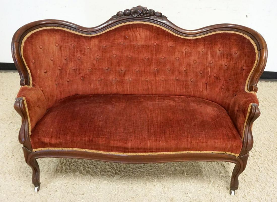 WALNUT VICTORIAN UPHOLSTERED SETTEE (1 of 2)