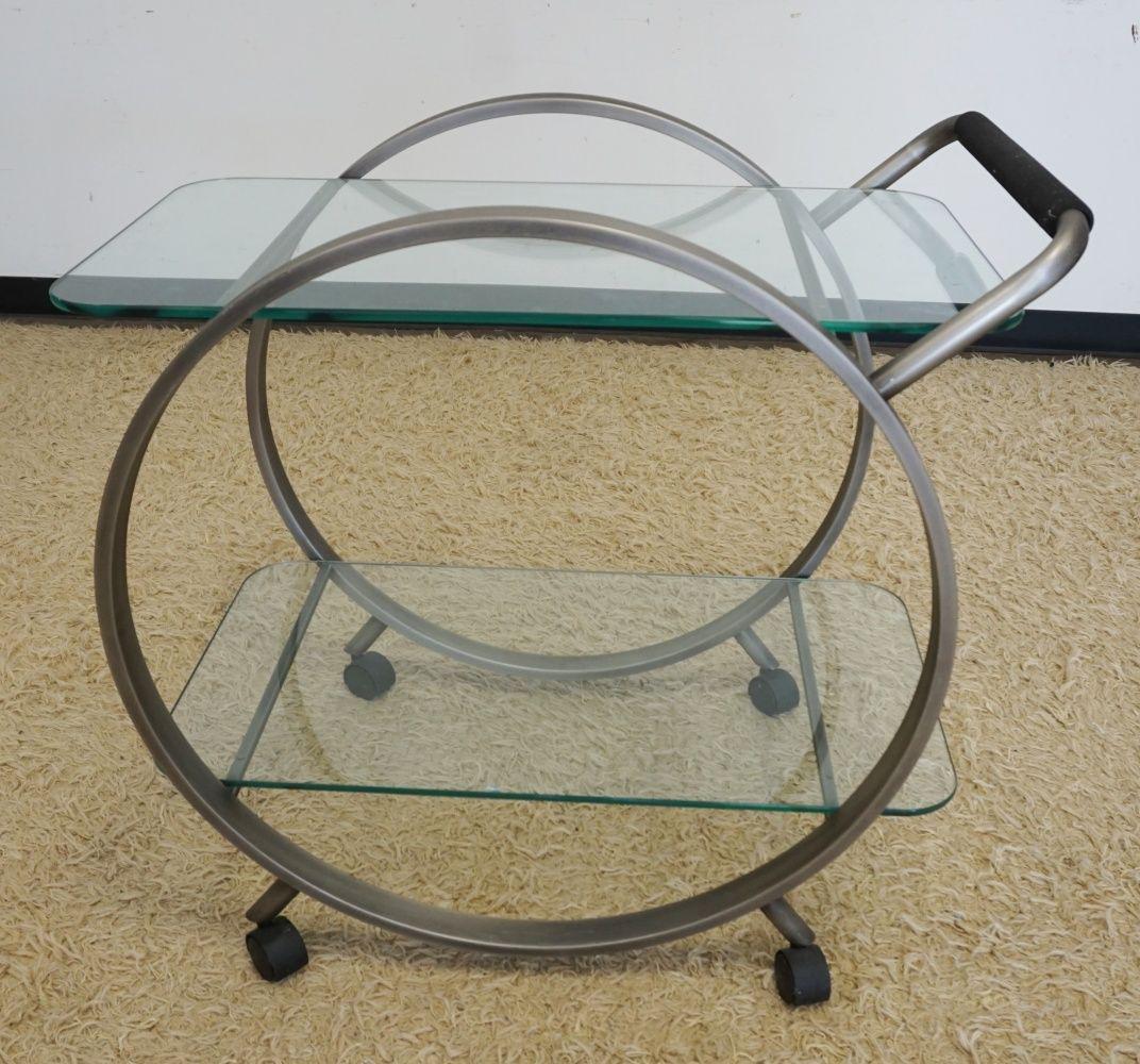 MODERN GLASS & METAL ROLLING CART (1 of 3)