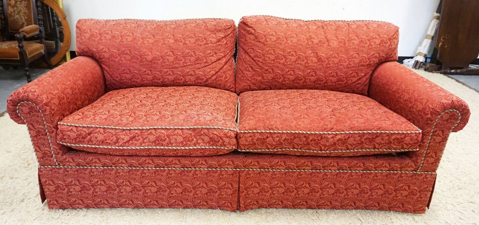 TRS FURNITURE UPHOLSTERED SOFA: TRS FURNITURE UPHOLSTERED SOFA, APPROXIMATELY 79 IN X 37 IN X 29 IN