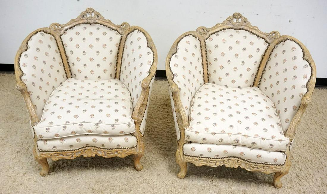 SET OF CARVED WOOD & UPHOLSTERED ITALIAN ARMCHAIRS: SET OF CARVED WOOD & UPHOLSTERED ITALIAN ARMCHAIRS