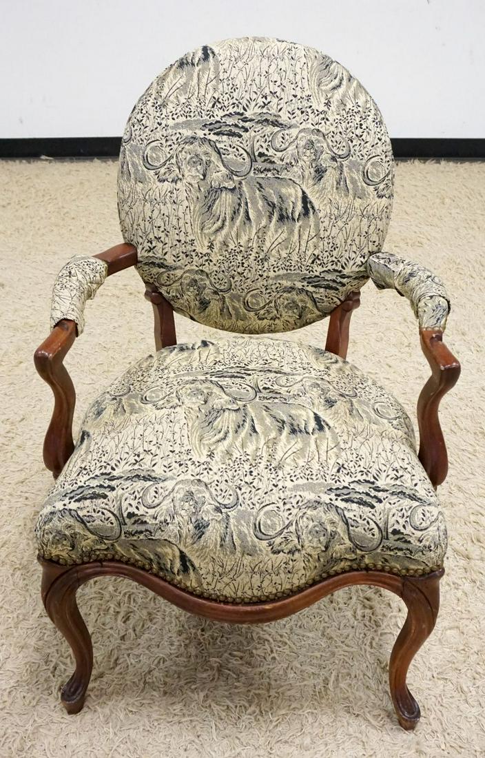 ARMCHAIR W/RAMS HEAD UPHOLSTERY: ARMCHAIR W/RAMS HEAD UPHOLSTERY