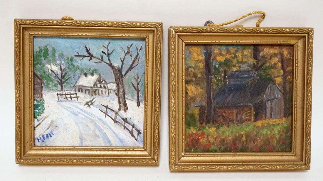2 MINIATURE OIL ON BOARD PAINTINGS (1 of 4)