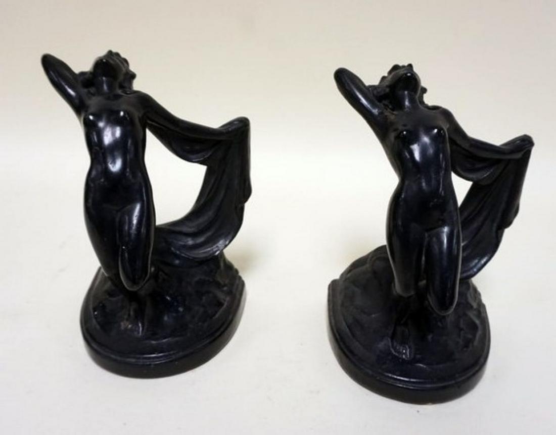 ART NOUVEAU BOOKENDS: ART NOUVEAU BOOKENDS OF NUDE WOMAN DANCING, APPROXIMATELY 7 1/2 IN H