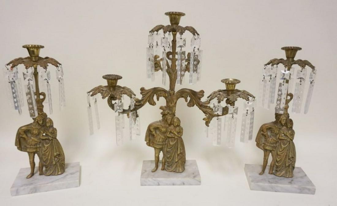 GIRANDOLE SET: GIRANDOLE SET, 3 PIECES, TALLEST APPROXIMATELY 17 IN H, SOME PRISIMS MISSING