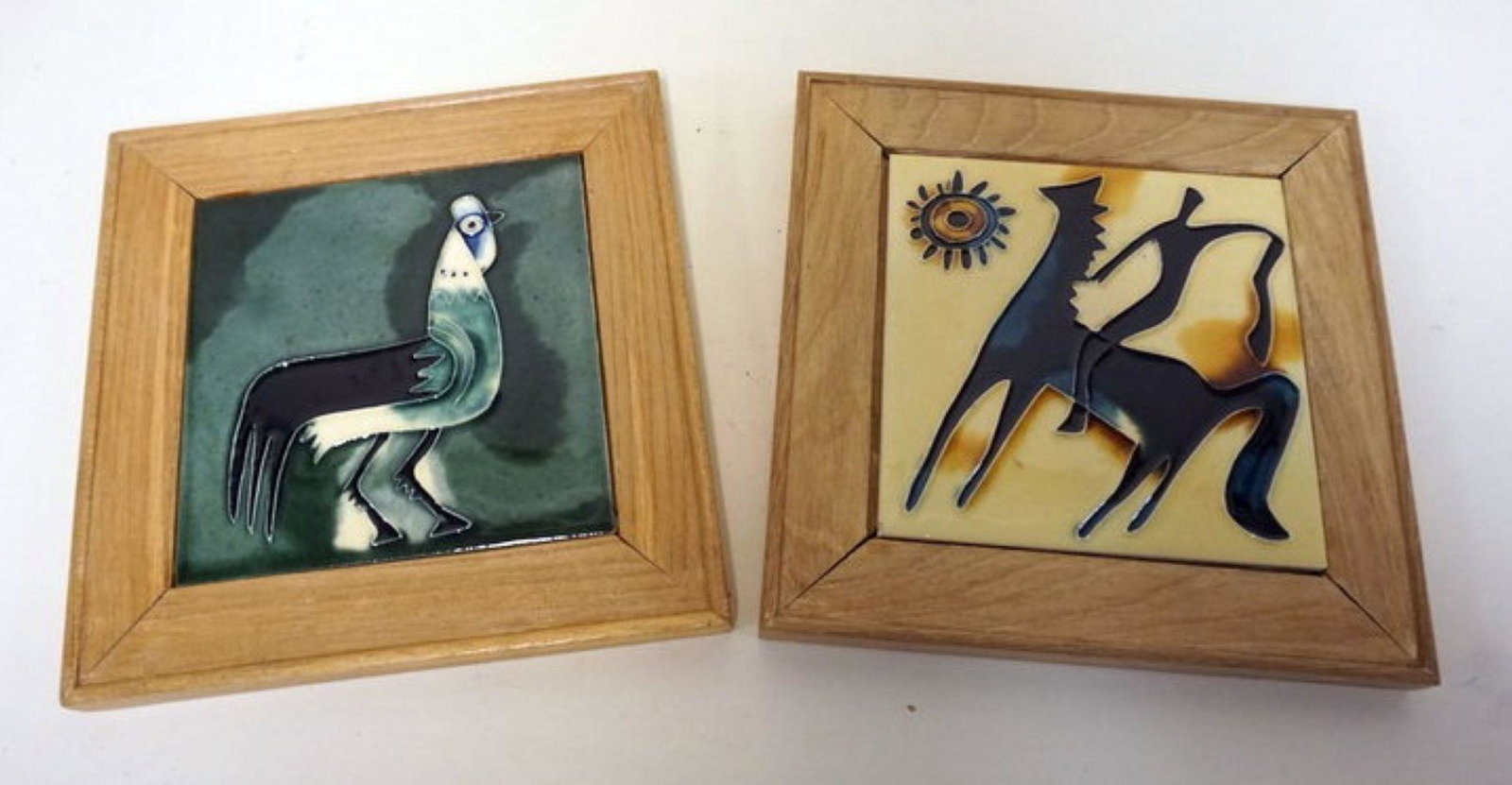 2 MODERN TILES: 2 MODERN TILES, APPROXIMATELY 9 IN SQUARE