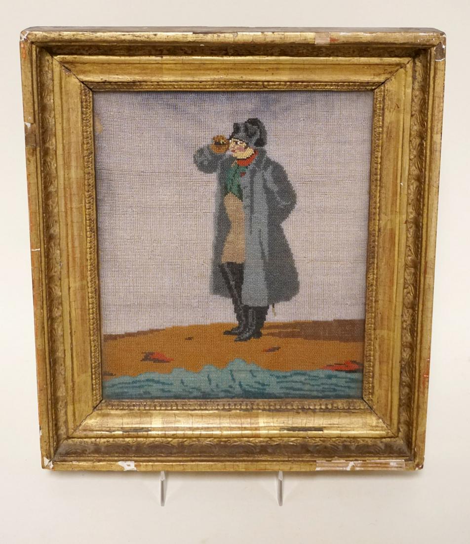 ANTIQUE NEEDLEPOINT OF SEA CAPTAIN: ANTIQUE NEEDLEPOINT OF SEA CAPTAIN, APPROXIMATELY 10 1/2 IN X 12 IN OVERALL
