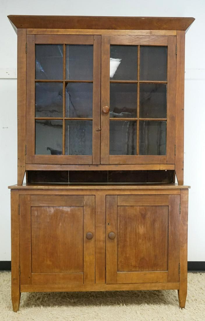 ANTIQUE COUNTRY CHERRY 2 PART CUPBOARD (1 of 4)