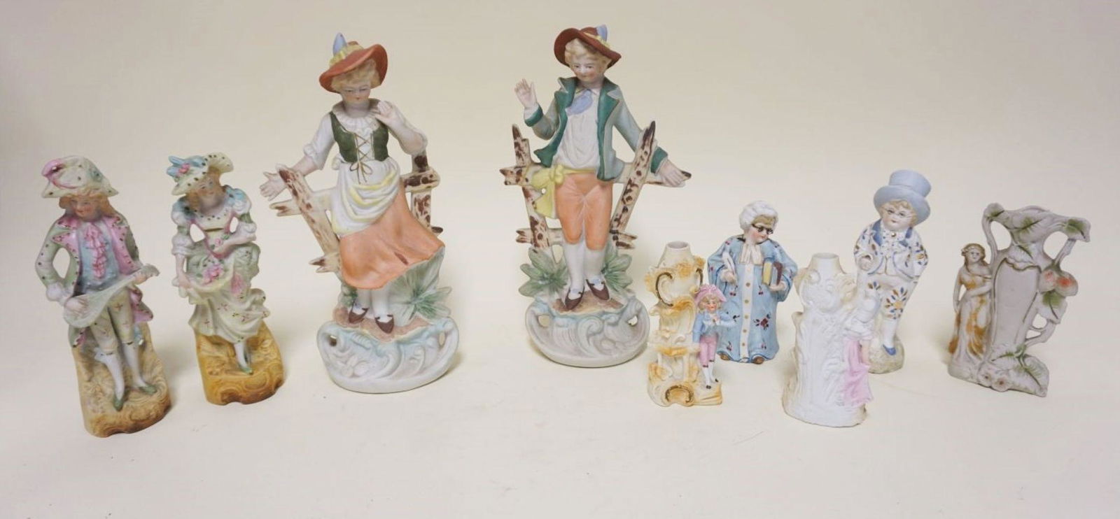 LOT OF ASSORTED BISQUE FIGURINES & BUD VASES (1 of 3)