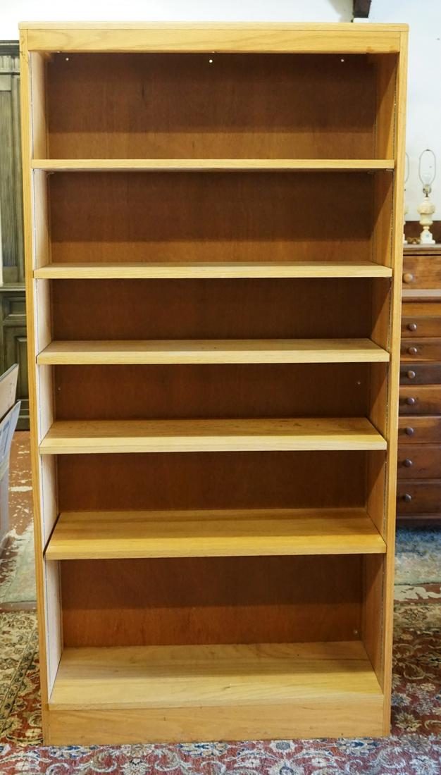 OAK BOOKSHELF W/ADJUSTABLE SHELVES: OAK BOOKSHELF W/ADJUSTABLE SHELVES, APPROXIMATELY 13 IN X 37 IN X 73 IN HIGH