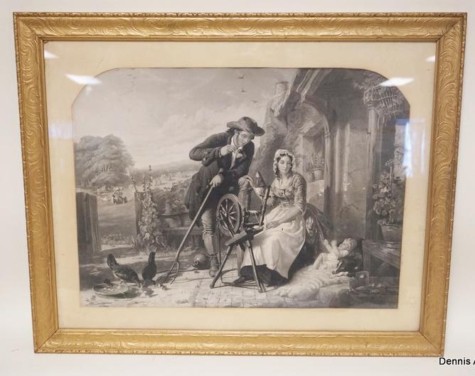 LARGE ANTIQUE ENGRAVING OF MAN, WOMAN AND INFANT (1 of 2)