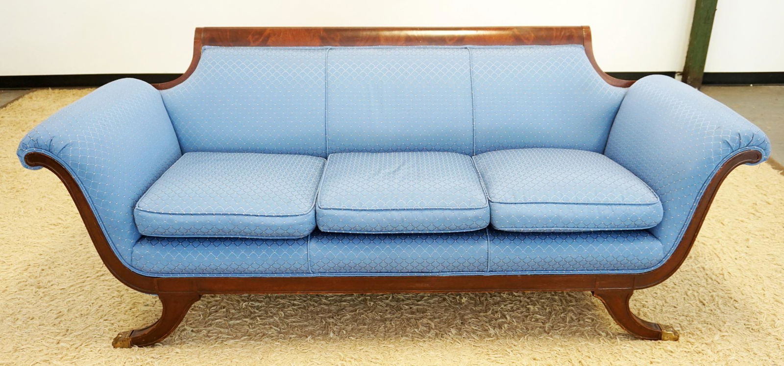 DUNCAN PHYFE STYLE UPHOLSTERED SOFA: DUNCAN PHYFE STYLE UPHOLSTERED SOFA