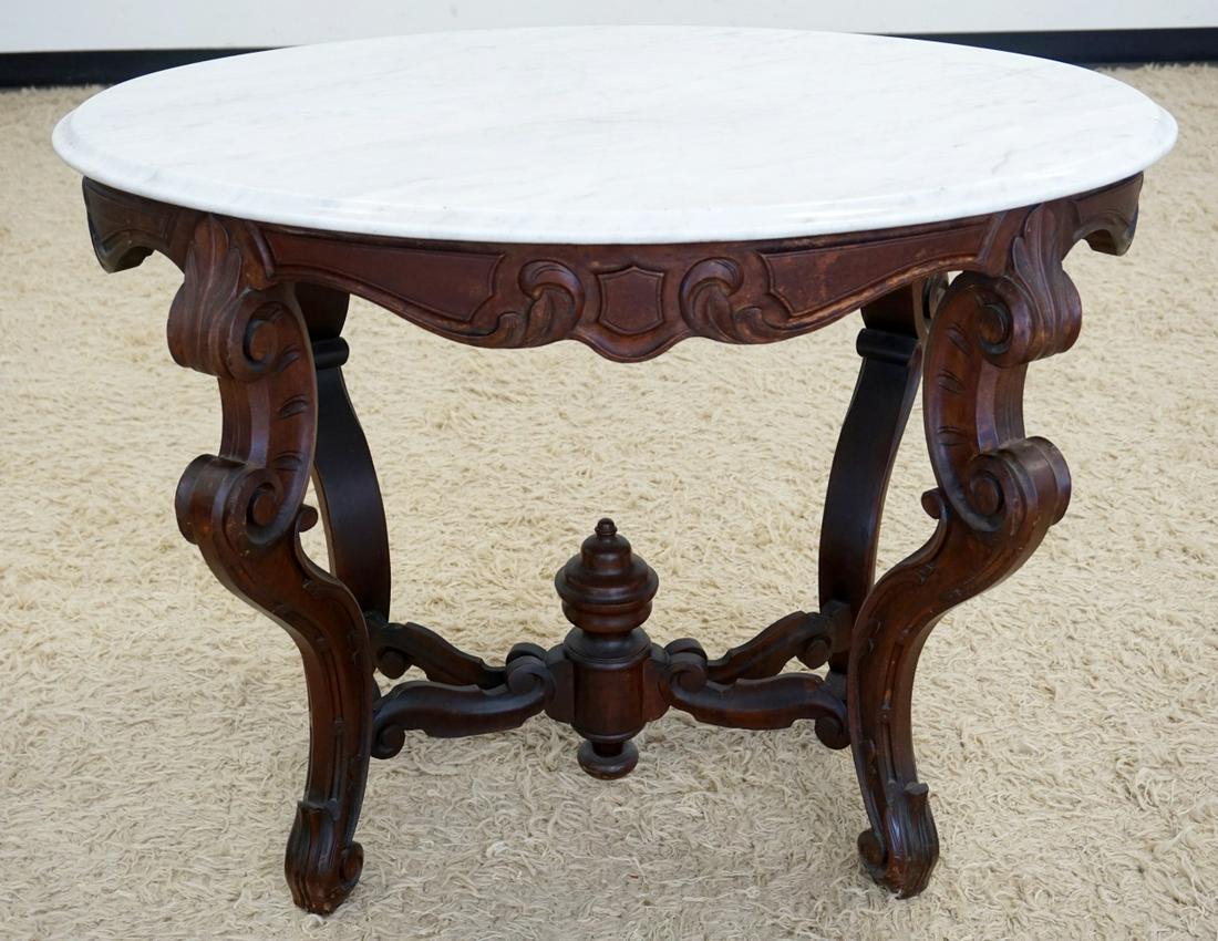 WALNUT VICTORIAN OVAL MARBLE TOP PARLOR TABLE (1 of 3)