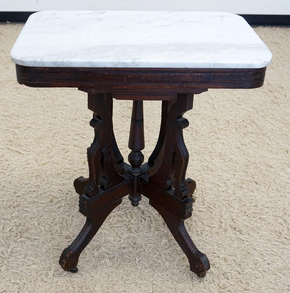 WALNUT VICTORIAN MARBLE TOP PARLOR TABLE (1 of 2)