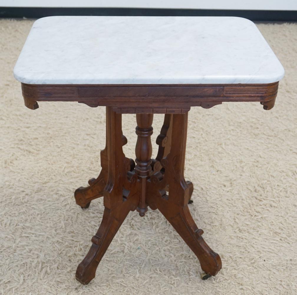 WALNUT VICTORIAN MARBLE TOP PARLOR TABLE (1 of 3)