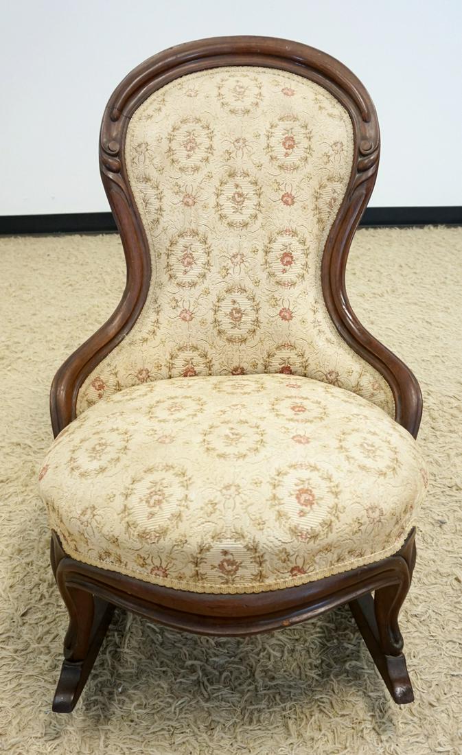 VICTORIAN FINGER CARVED UPHOLSTERED SLIPPER ROCKER (1 of 2)